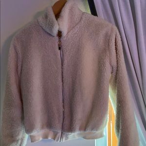 kid cream colored zip up jacket with silk interior